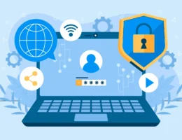 Imagem ilustrativa sobre proteção de dados na internet, destacando segurança digital com cadeado, rede e senha forte para manter a privacidade online.