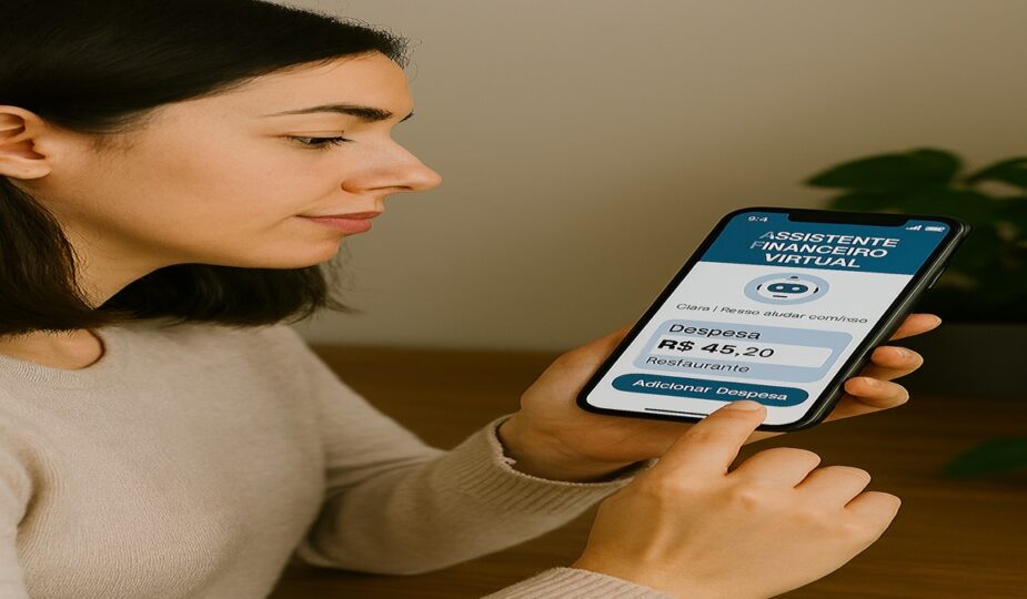 Pessoa acessando ferramenta de controle financeiro pelo celular